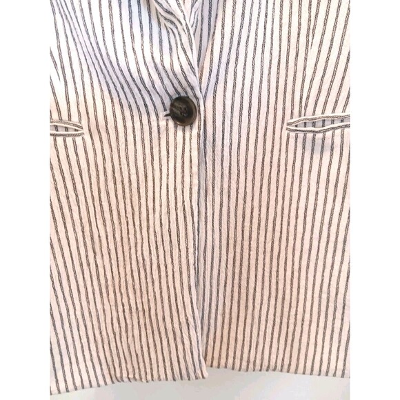 H&M Pinstripe Blazer Women's Sz 12 White Navy Striped Single Button Cotton Blend - Picture 4 of 14